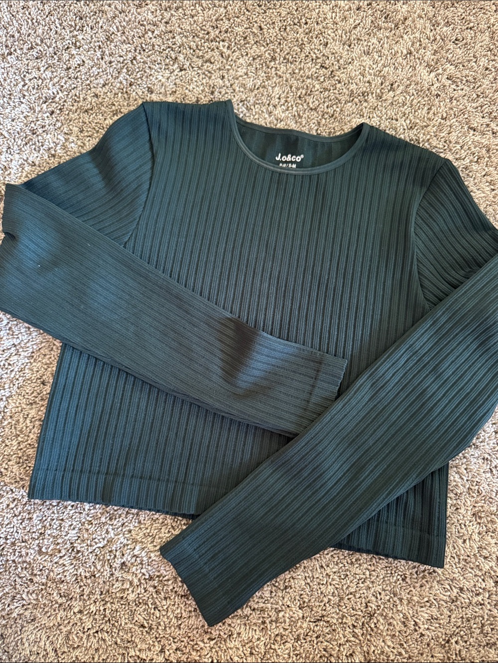 Jo & Co Ribbed Long-Sleeve Top in Dark Green